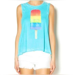 CHASER RAINBOW POPSICLE TANK BRIGHT BLUE SIZE SMALL NWT